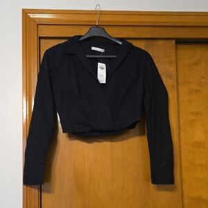 Abercrombie & Fitch Black Cropped Wrap Long-Sleeve Top